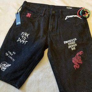 Buffalo Men's Embroidered Ripped Denim Shorts